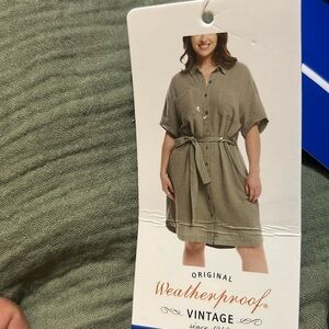 NWT Weatherproof Green Women’s Gauze Dress Button Down Short Sleeve L …